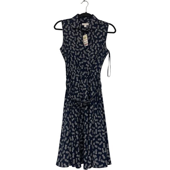 Charter Club Shirt Dress Women's 6 Intrepid Blue Pineapples Print Belted NWT - Picture 1 of 9